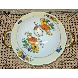 Vintage TK Thun Bohemia Floral & Gold Lusterware Serving Bowl Czechoslovakia